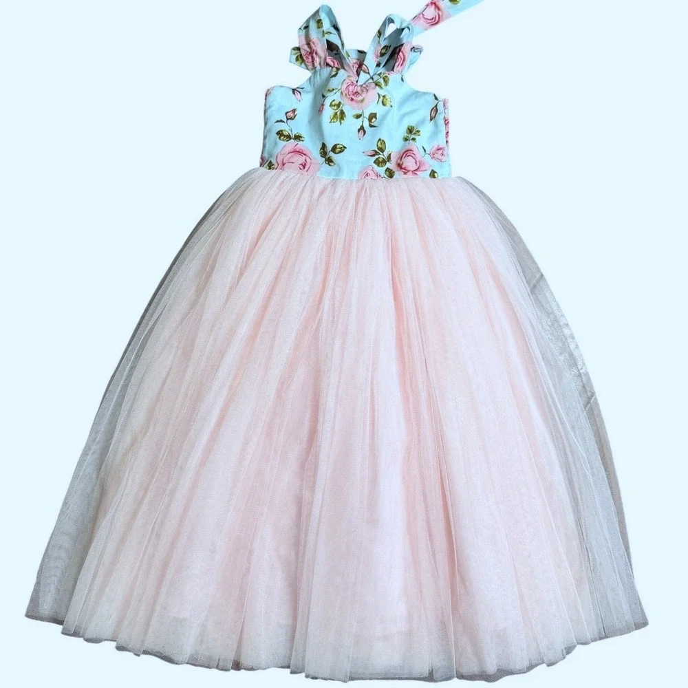 Dollcake 3 Cake Smash Floral Pink‎ Tulle Maxi Gown Dress Fancy Coquette Birthday